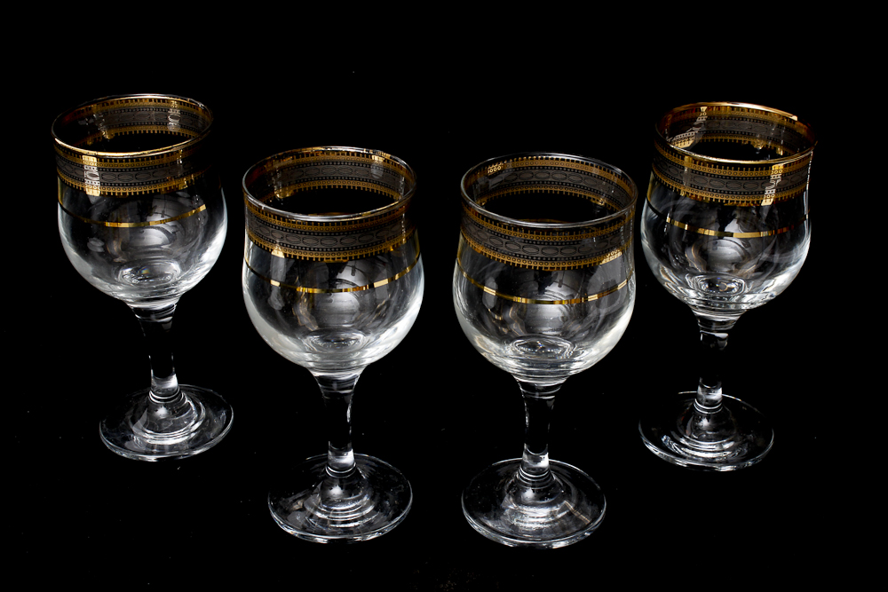 Collection of Muirfield China and Golden Rimmed Wine Glasses