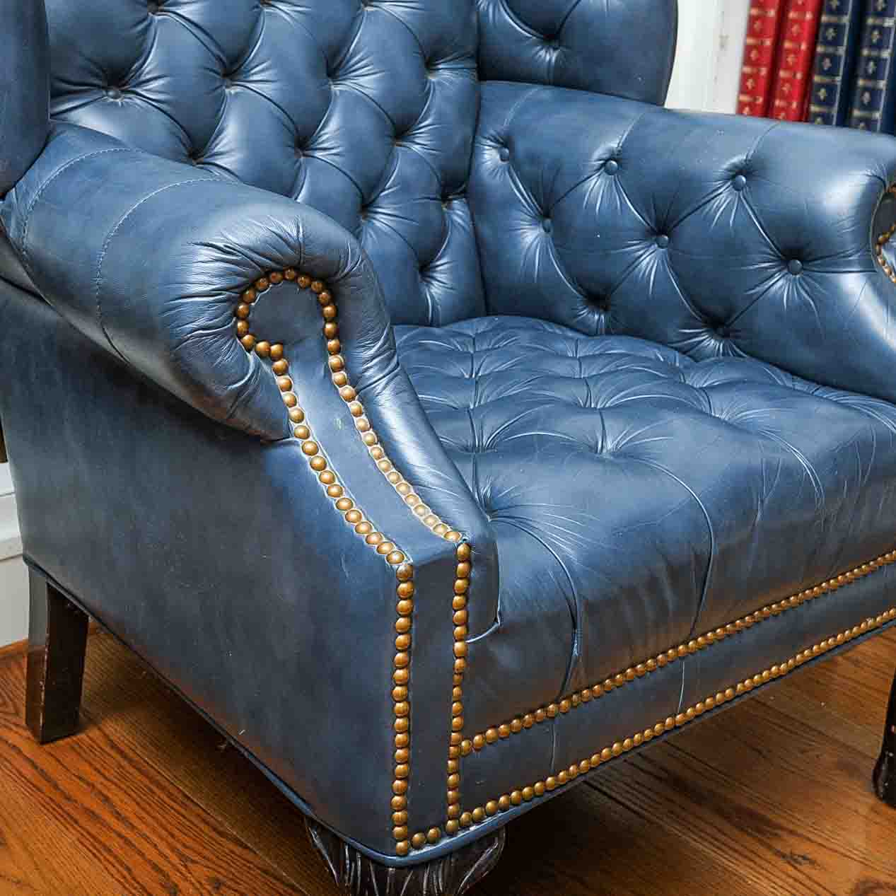 Blue Leather Wingback Armchair