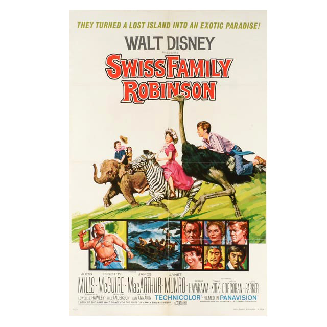 Original One-Sheet Theatrical Poster for 1975 Re-release of Walt Disney's "Swiss Family Robinson"