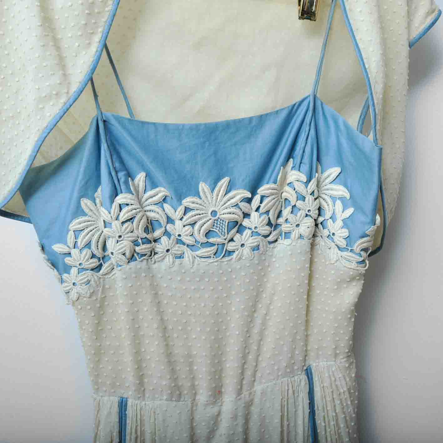 Vintage White Daisy and Dot Dress with Cropped Jacket