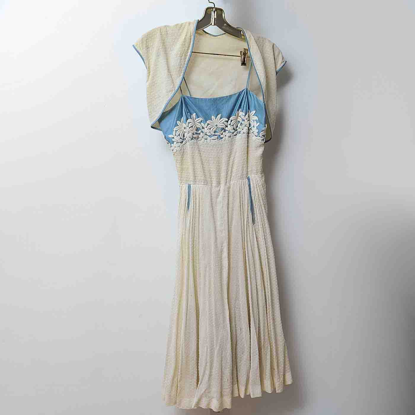 Vintage White Daisy and Dot Dress with Cropped Jacket