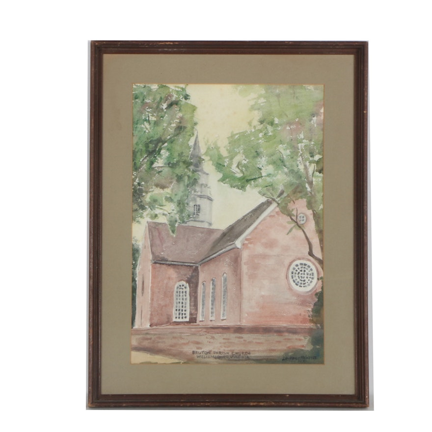 Lawrence McIntyre Signed Watercolor on Paper "Burton Parish Church Williamsburg, Virginia"
