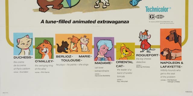 Laminated 1980 Original One-Sheet Theatrical Release Movie Poster for Walt Disney Film "The Aristocats"