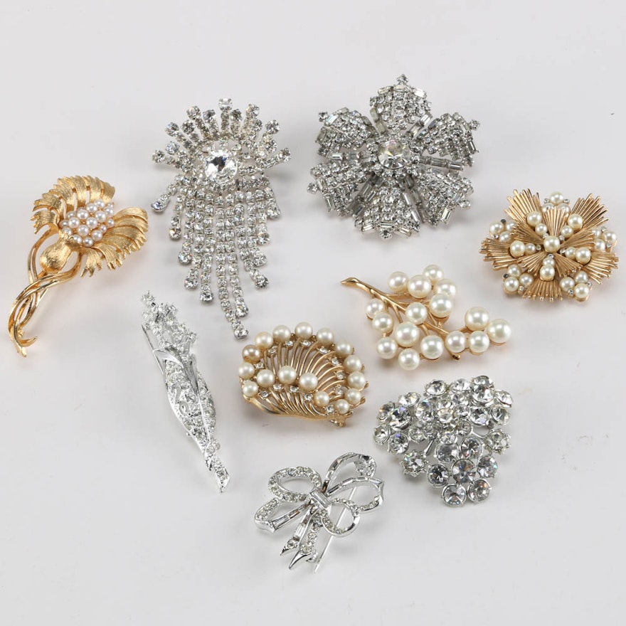 Collection of Vintage Brooches including Crown Trifari and Emmons