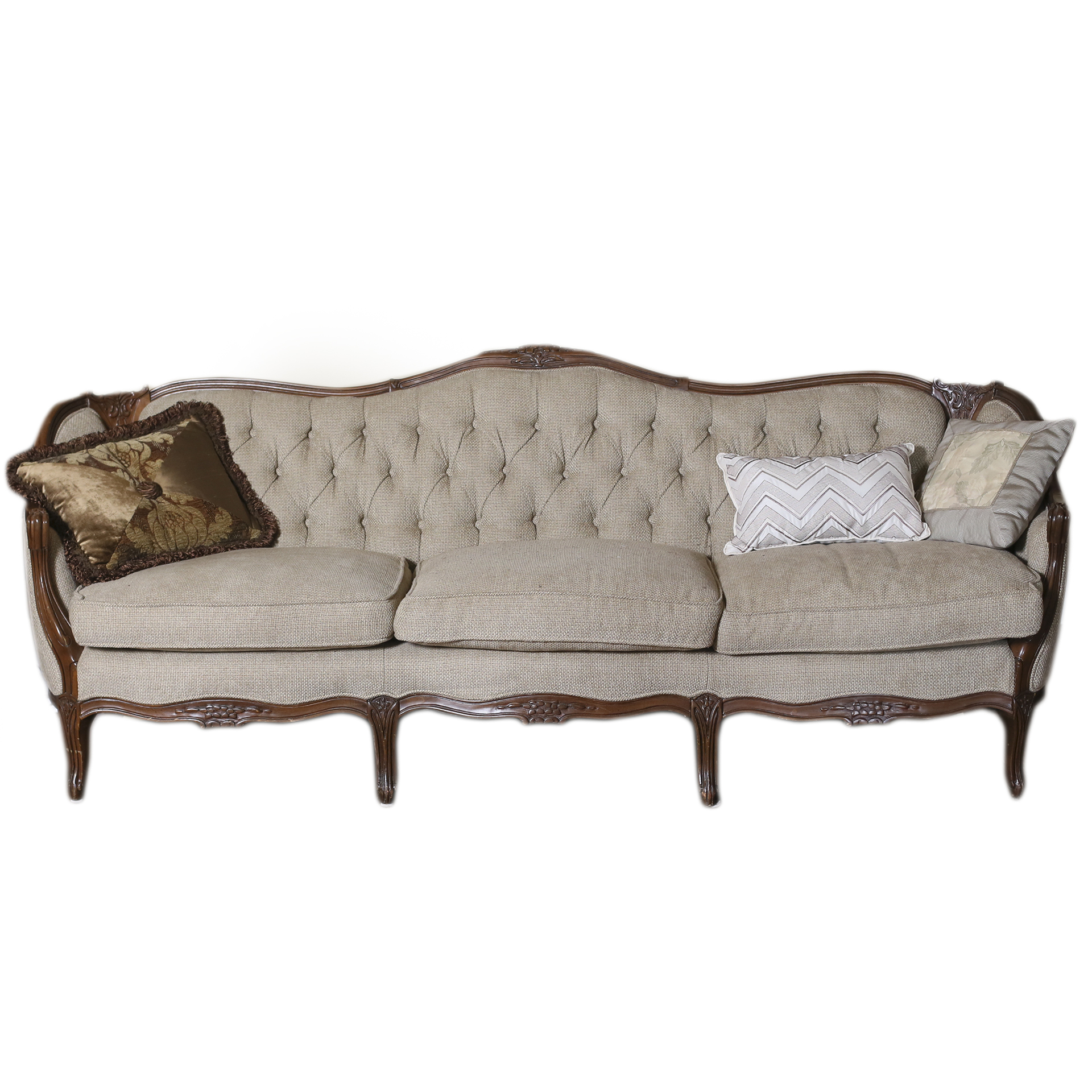 Antique Camel Back Carved Wood Sofa