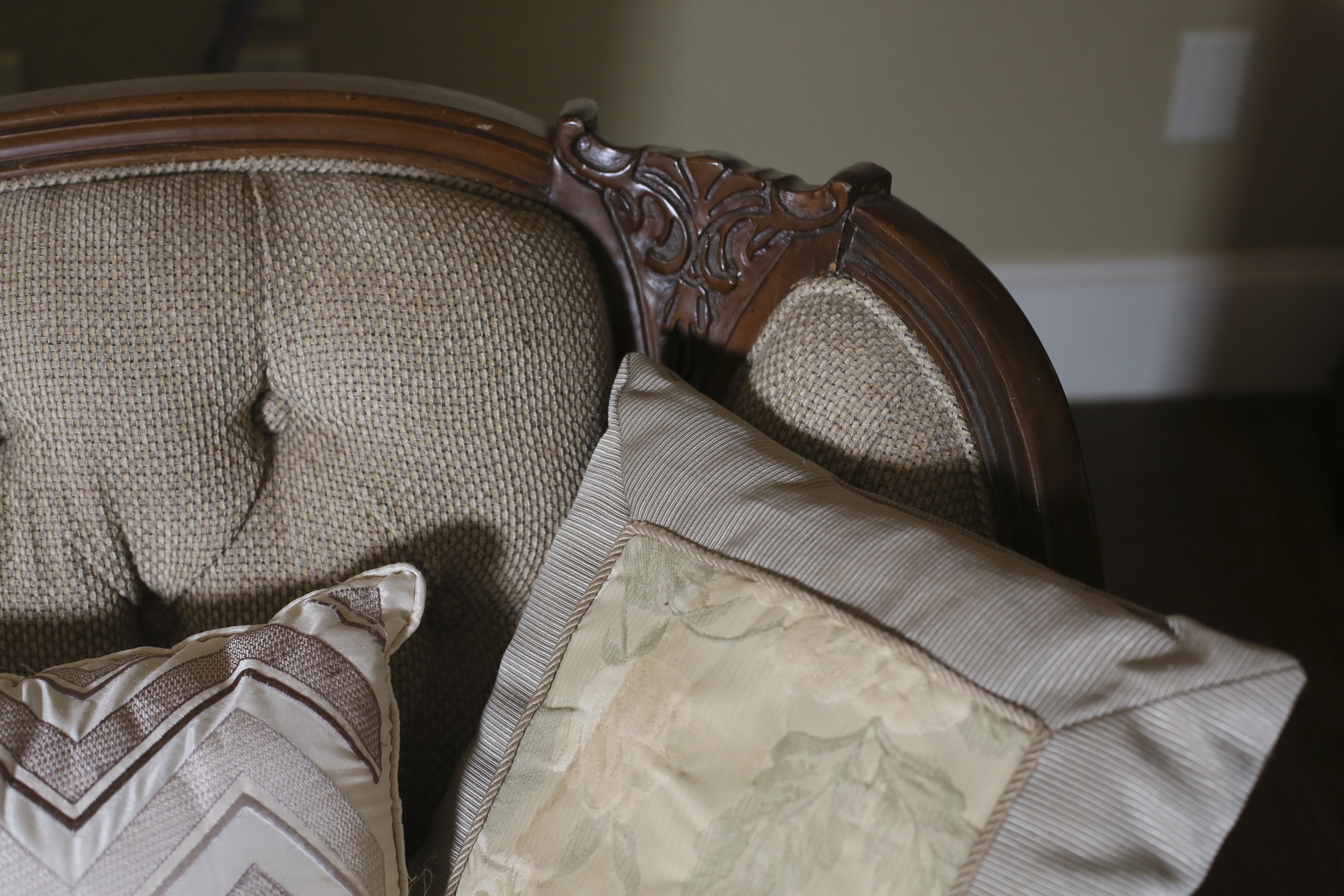 Antique Camel Back Carved Wood Sofa