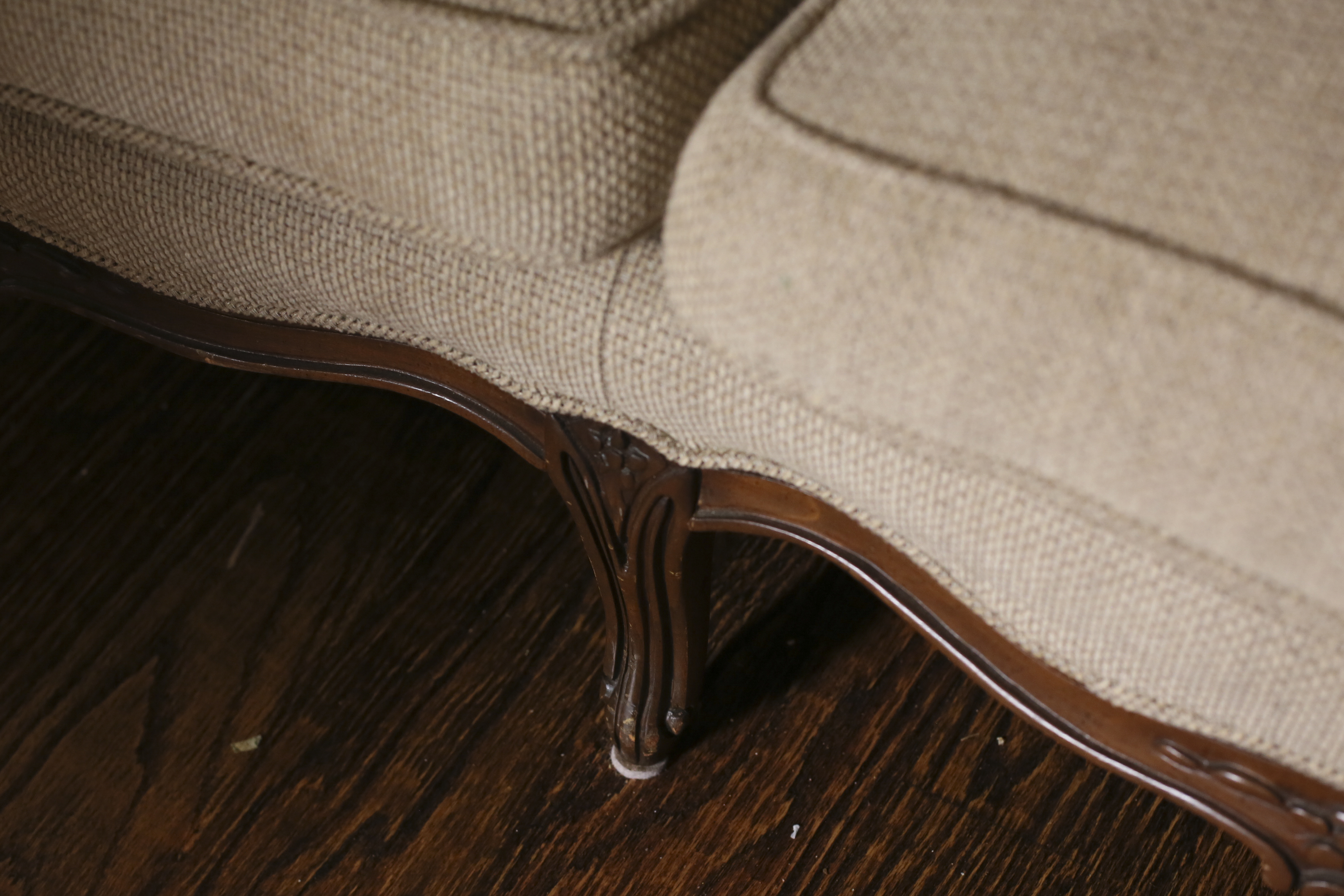 Antique Camel Back Carved Wood Sofa