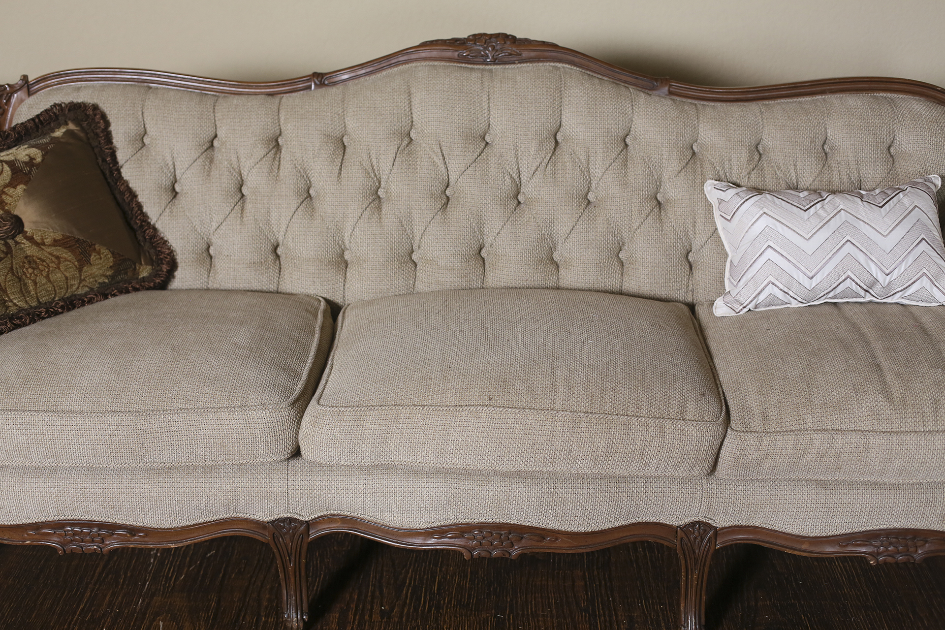 Antique Camel Back Carved Wood Sofa