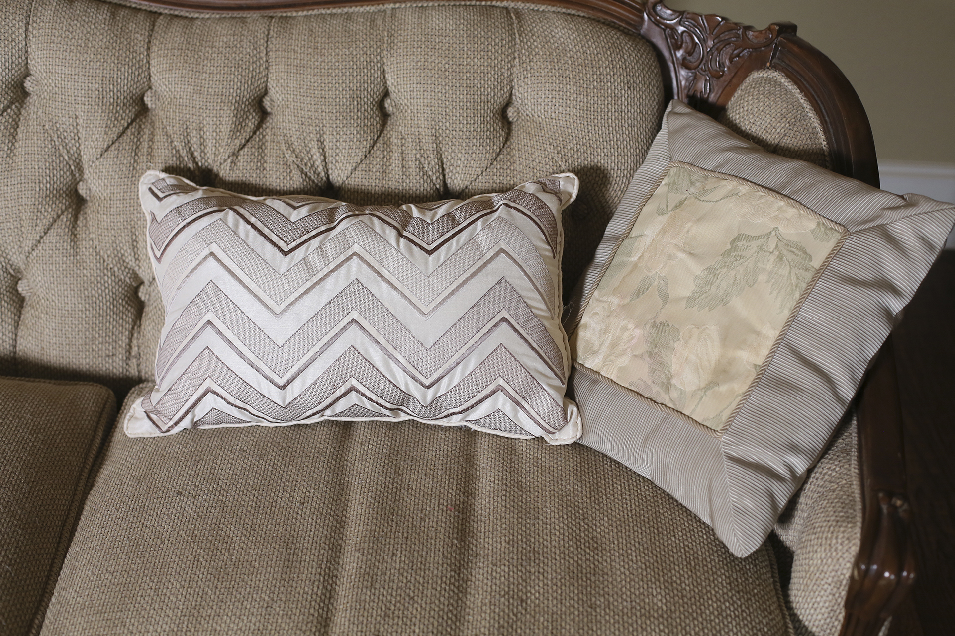 Antique Camel Back Carved Wood Sofa