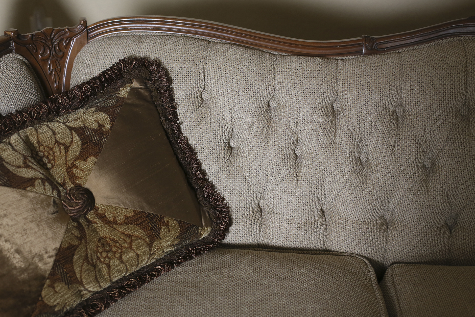 Antique Camel Back Carved Wood Sofa