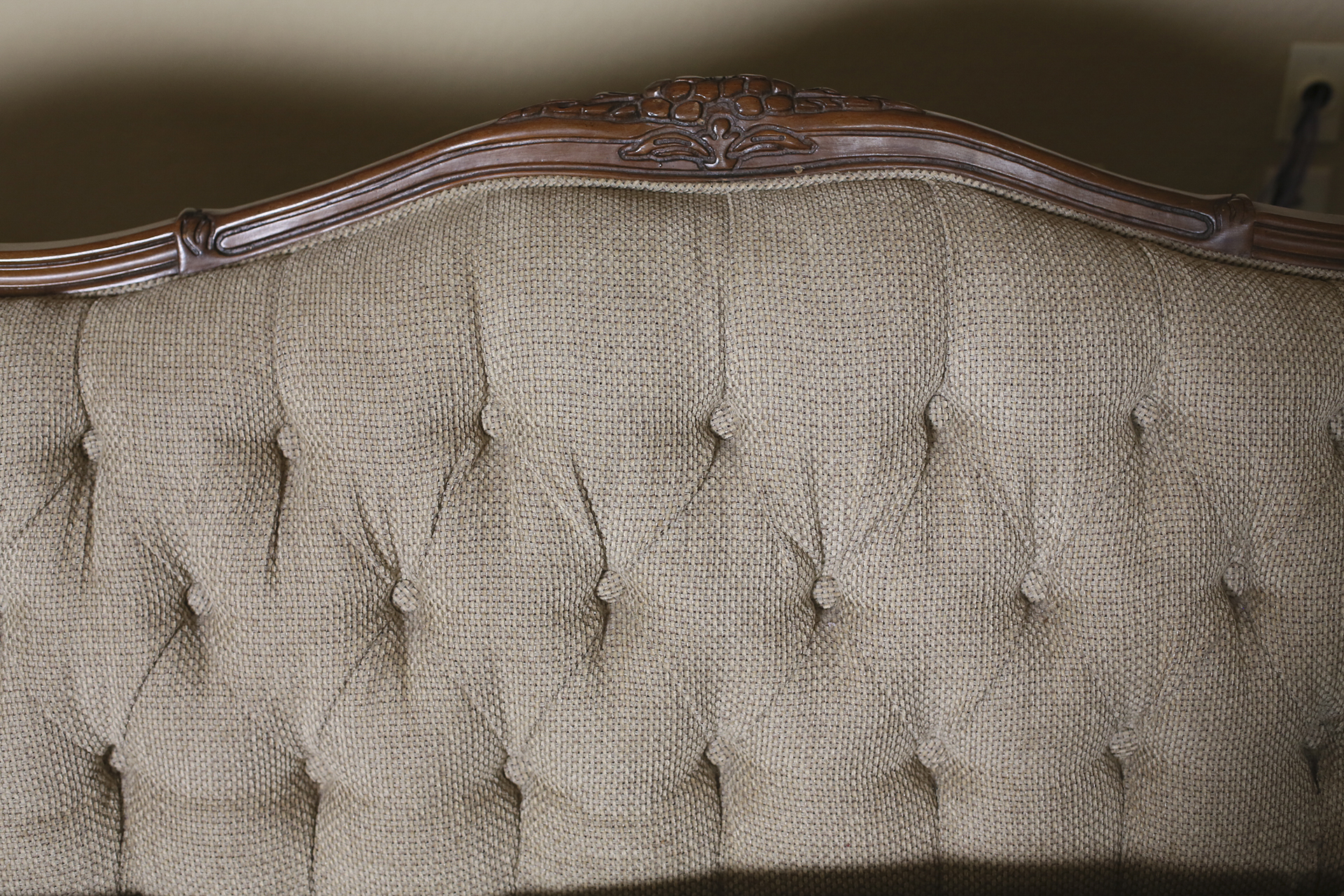 Antique Camel Back Carved Wood Sofa