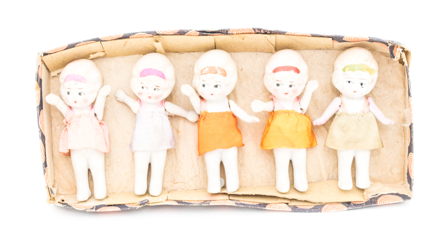 Three Sets of Vintage Japanese Bisque Mini Quintuplets Dolls