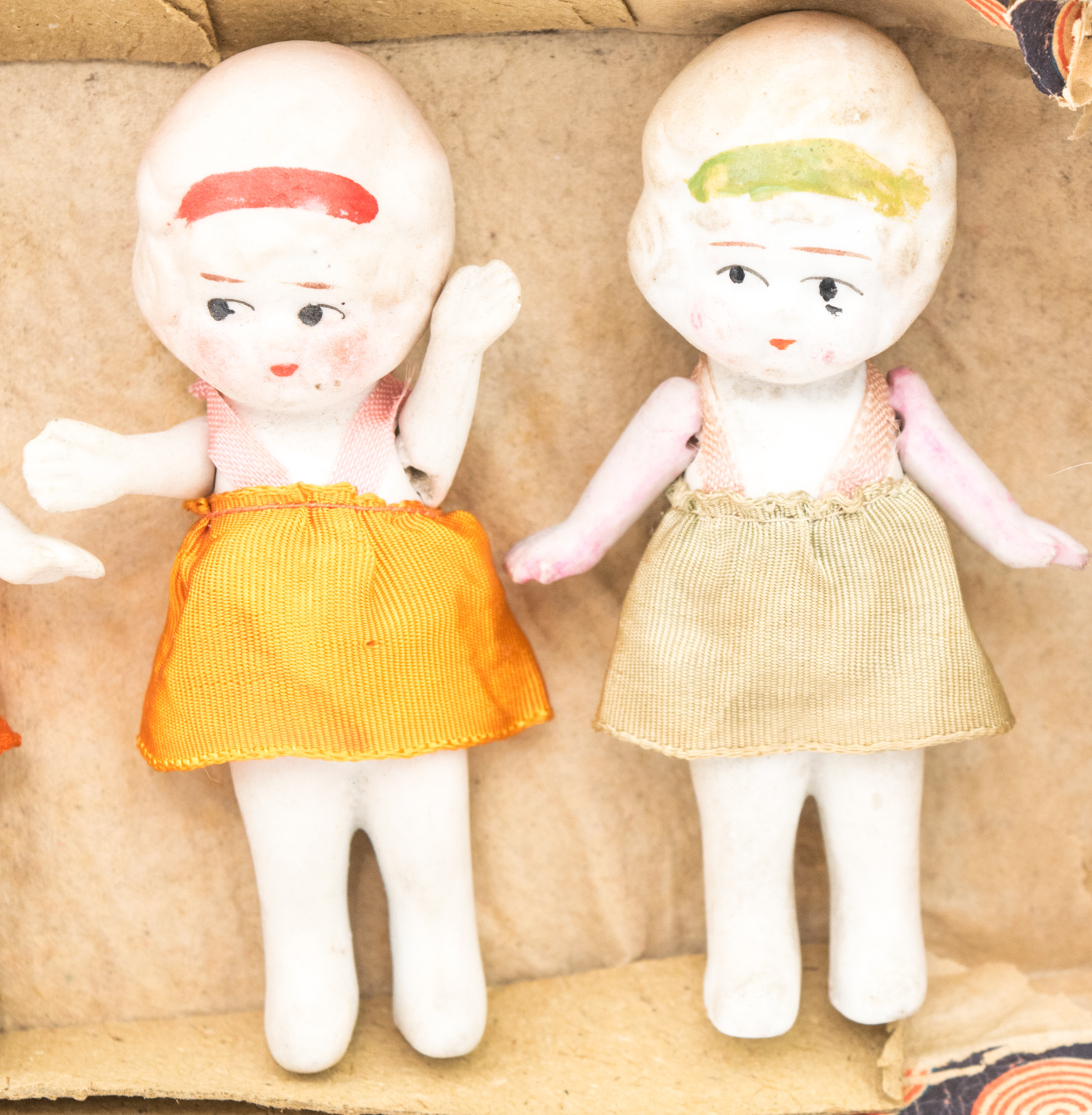 Three Sets of Vintage Japanese Bisque Mini Quintuplets Dolls