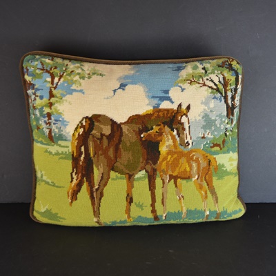 Horse and Foal Needlepoint Pillow