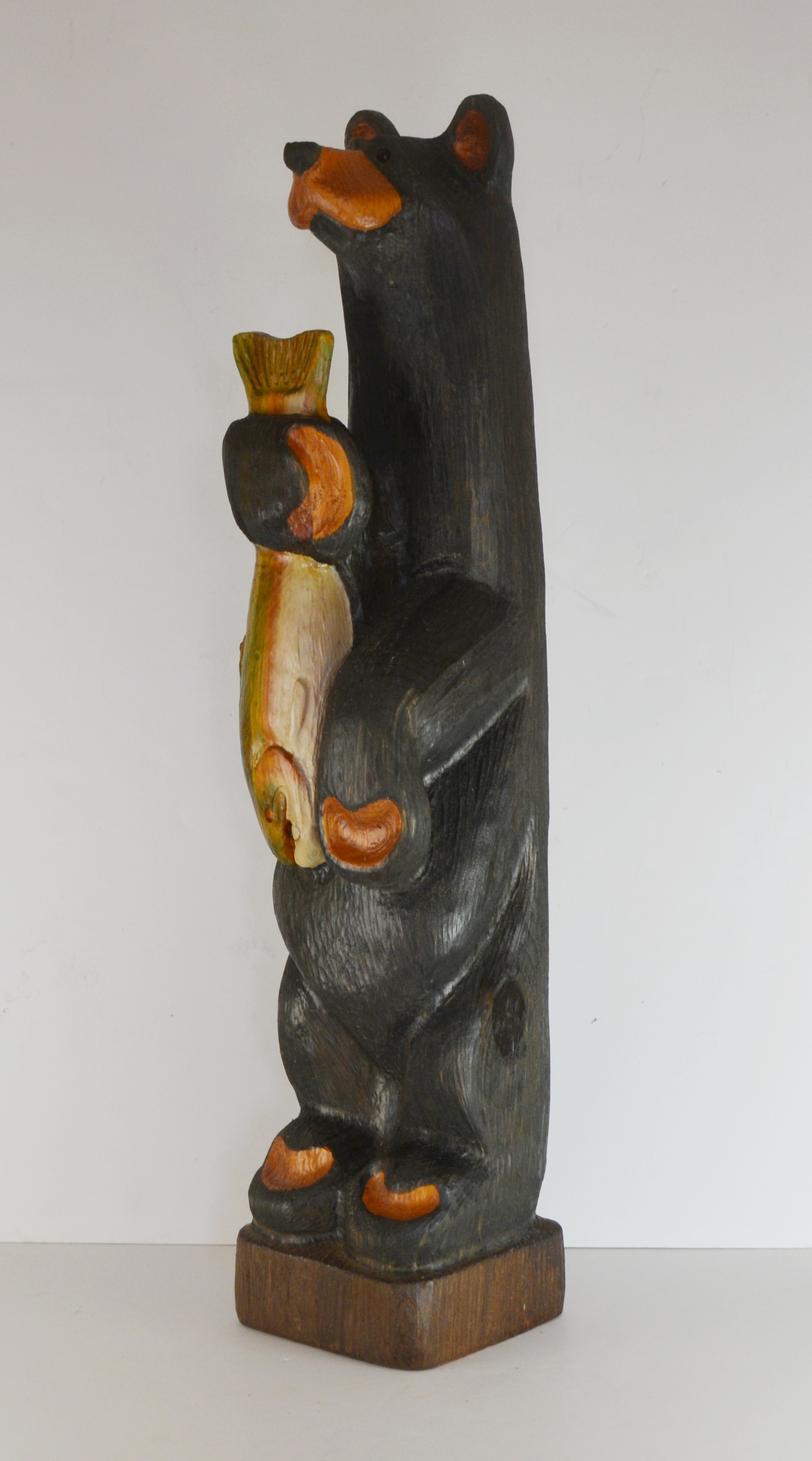 Wood Carved Black Bear and Catch of the Day