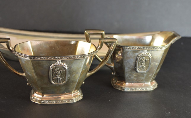 Homanplate on Nickel Silver Cream, Sugar and Underplate Tray