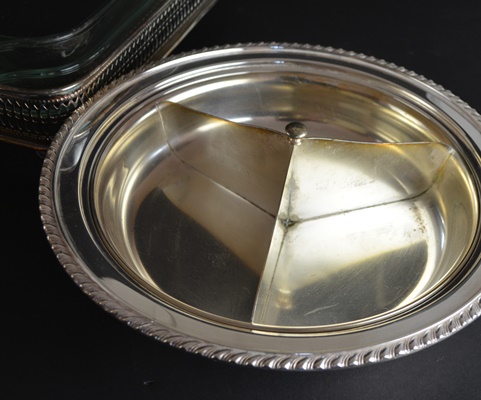 Silver Plated and Glass Baking Dish Group