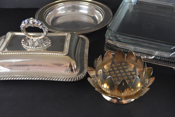 Silver Plated and Glass Baking Dish Group