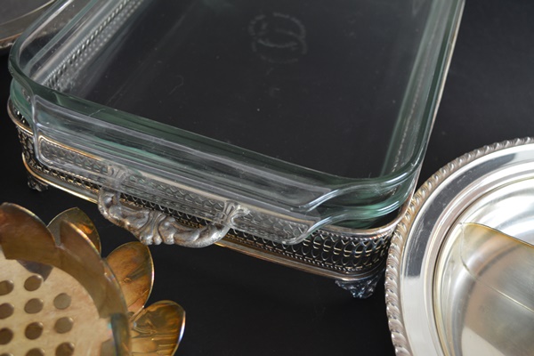 Silver Plated and Glass Baking Dish Group