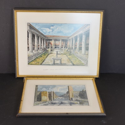 Two Giovanni Gallo Signed Watercolors of Pompeii