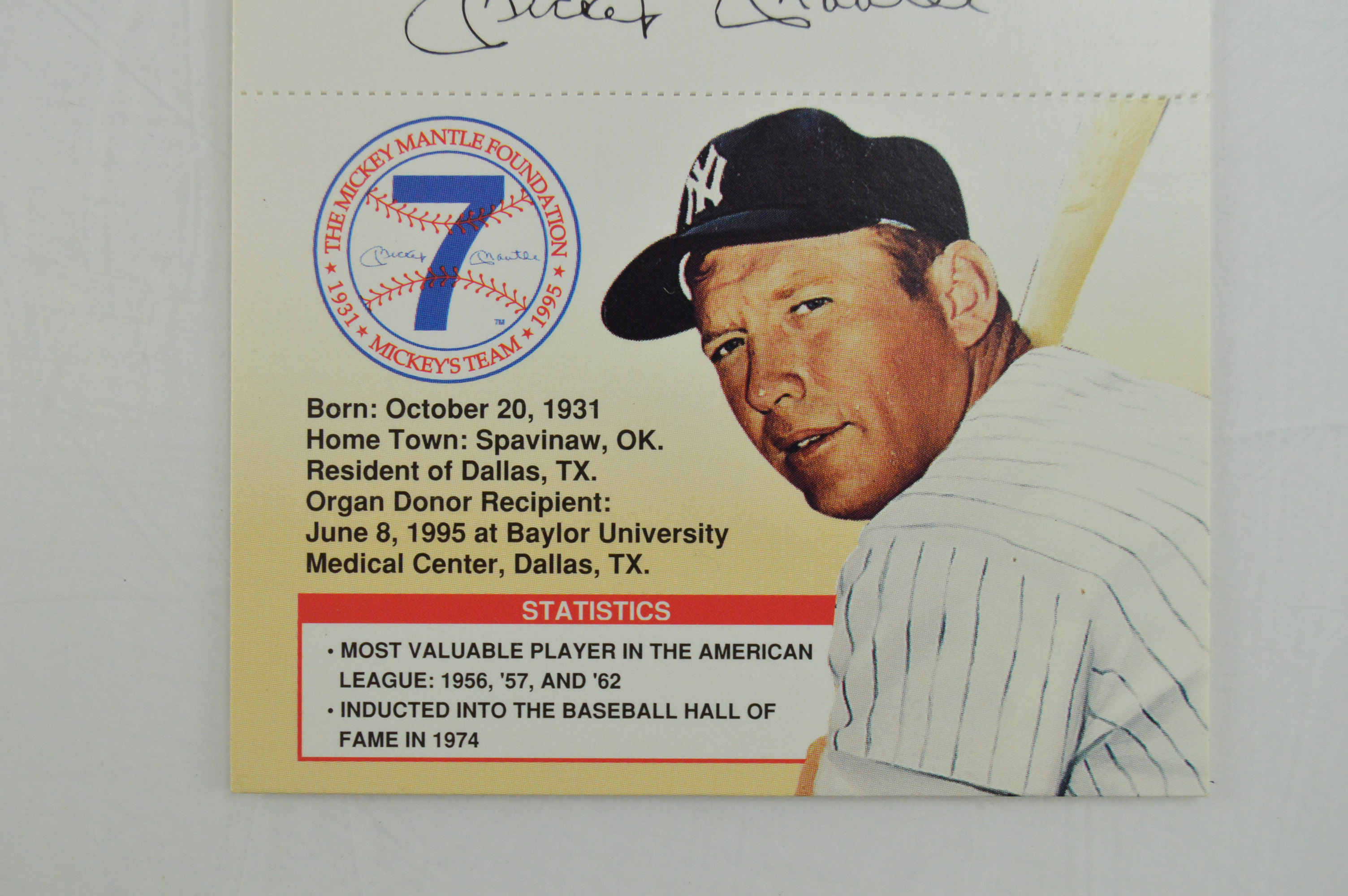 Collection of Mickey Mantle Foundation Organ Donor Cards