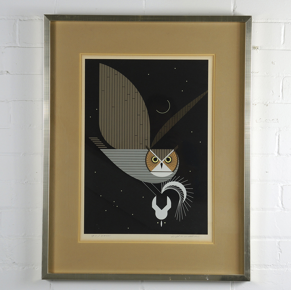 Charley Harper Signed Serigraph "Pfwhoooo!" Owl with Skunk