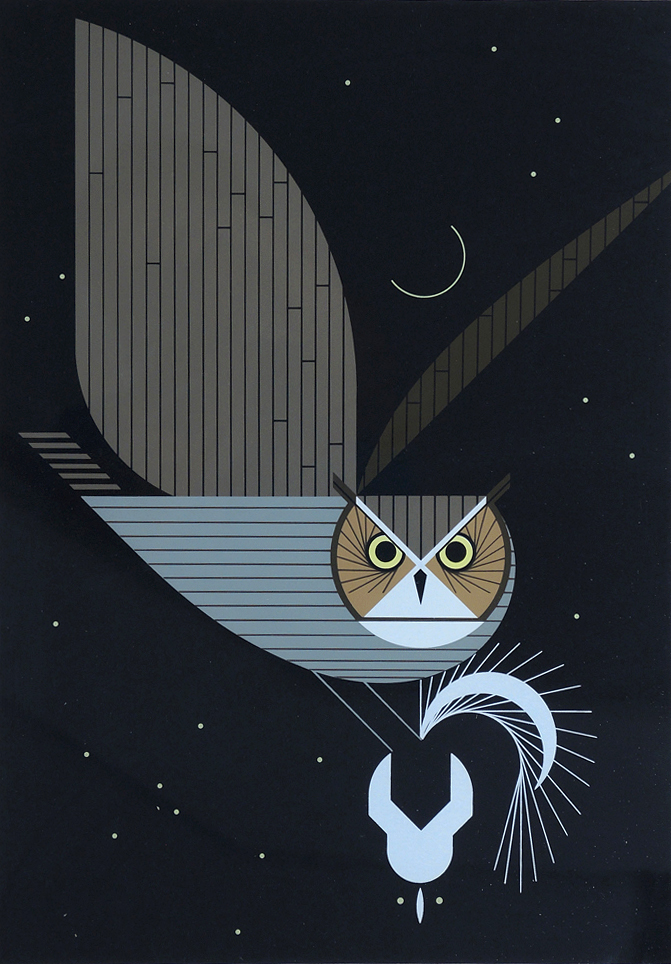 Charley Harper Signed Serigraph "Pfwhoooo!" Owl with Skunk