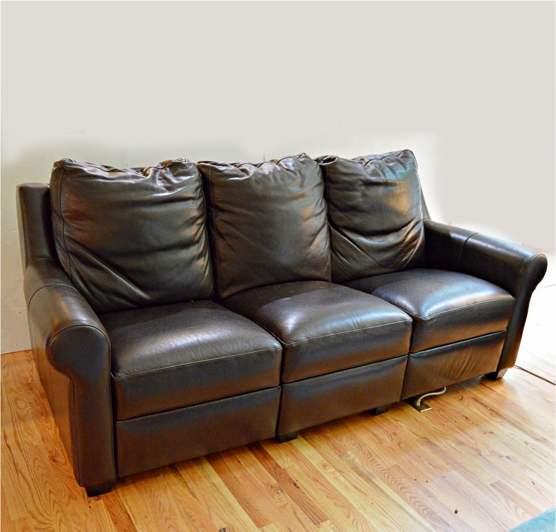 Three-Seat Espresso Brown Leather Sofa