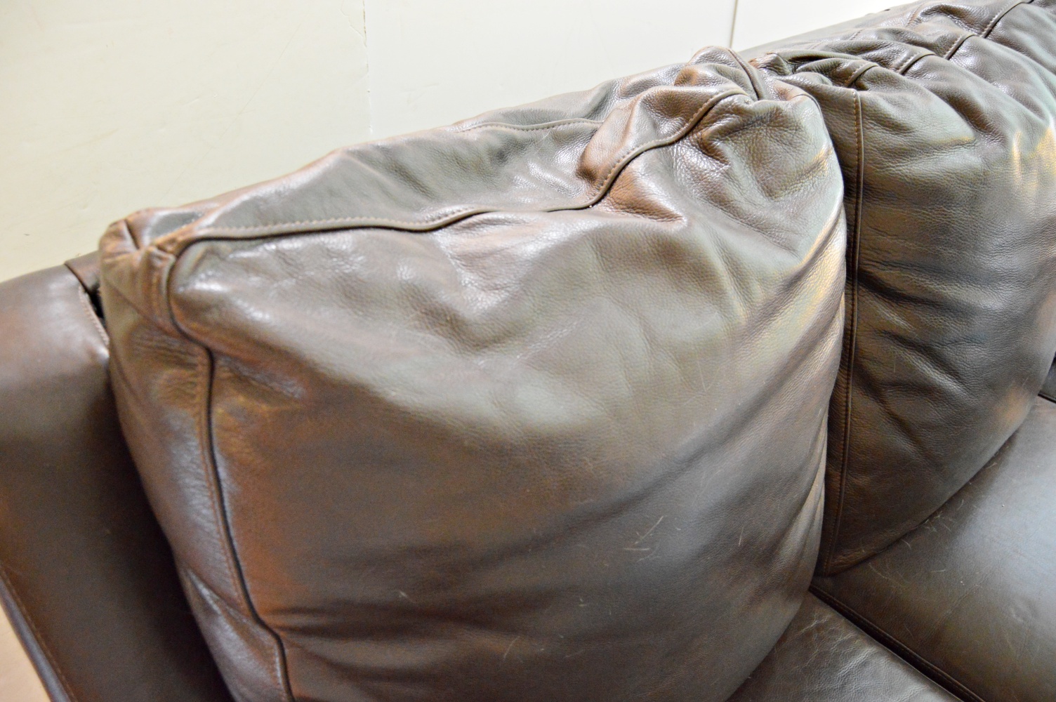 Three-Seat Espresso Brown Leather Sofa