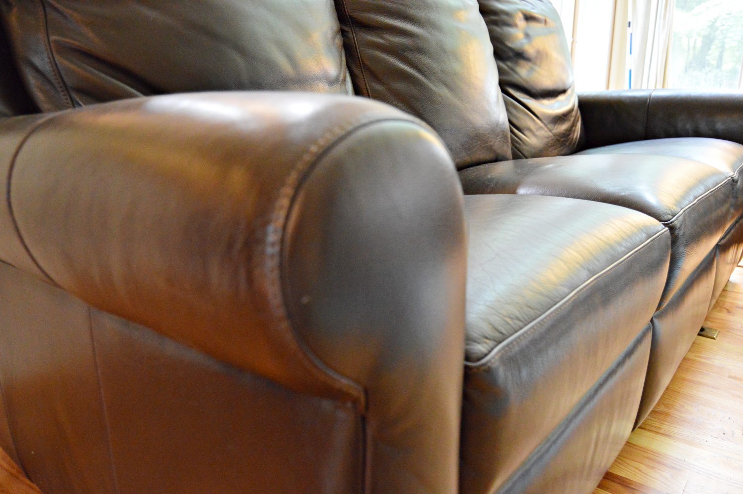 Three-Seat Espresso Brown Leather Sofa