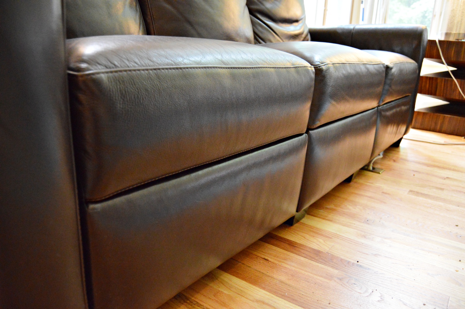 Three-Seat Espresso Brown Leather Sofa