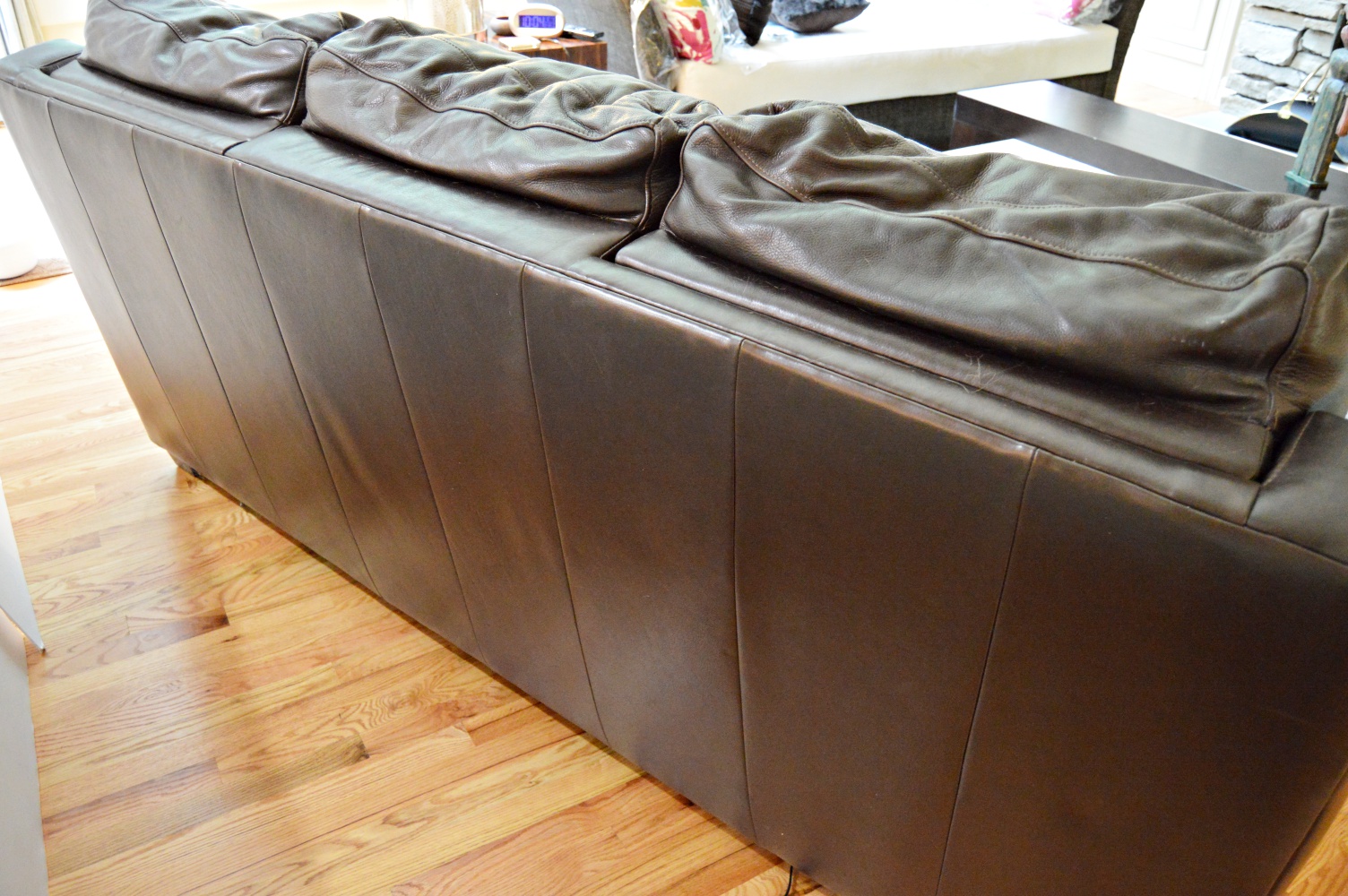 Three-Seat Espresso Brown Leather Sofa