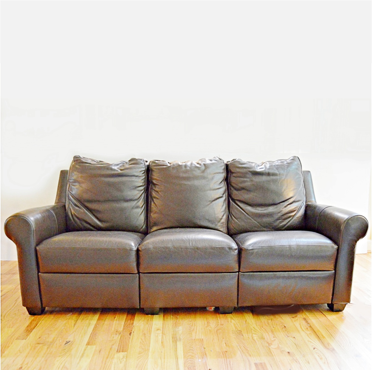 Three-Seat Espresso Brown Leather Sofa