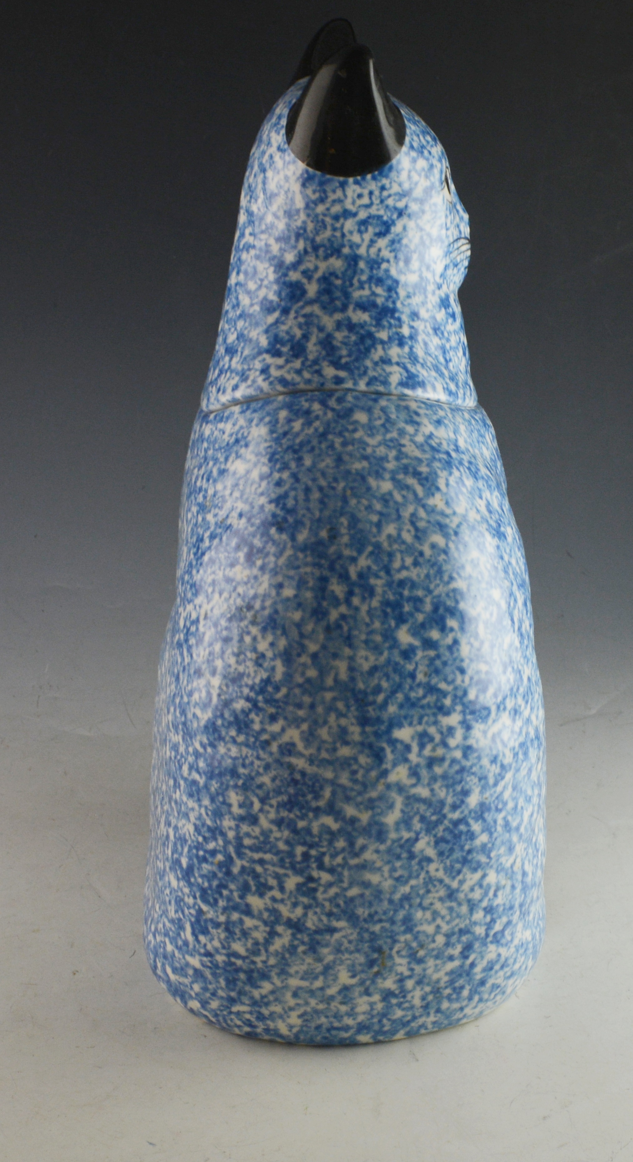 Blue Spongeware Painted Cat Cookie Jar