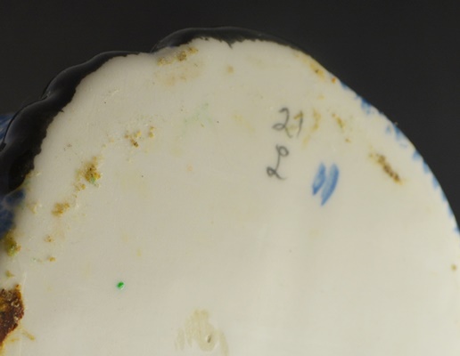 Blue Spongeware Painted Cat Cookie Jar