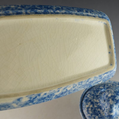 Blue Stipple Cow Shaped Butter Dish and Round Covered Dish