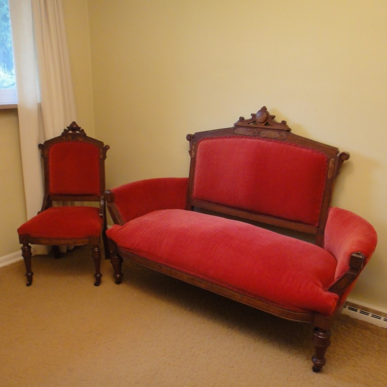 Victorian Eastlake Settee with Floral Upholstery