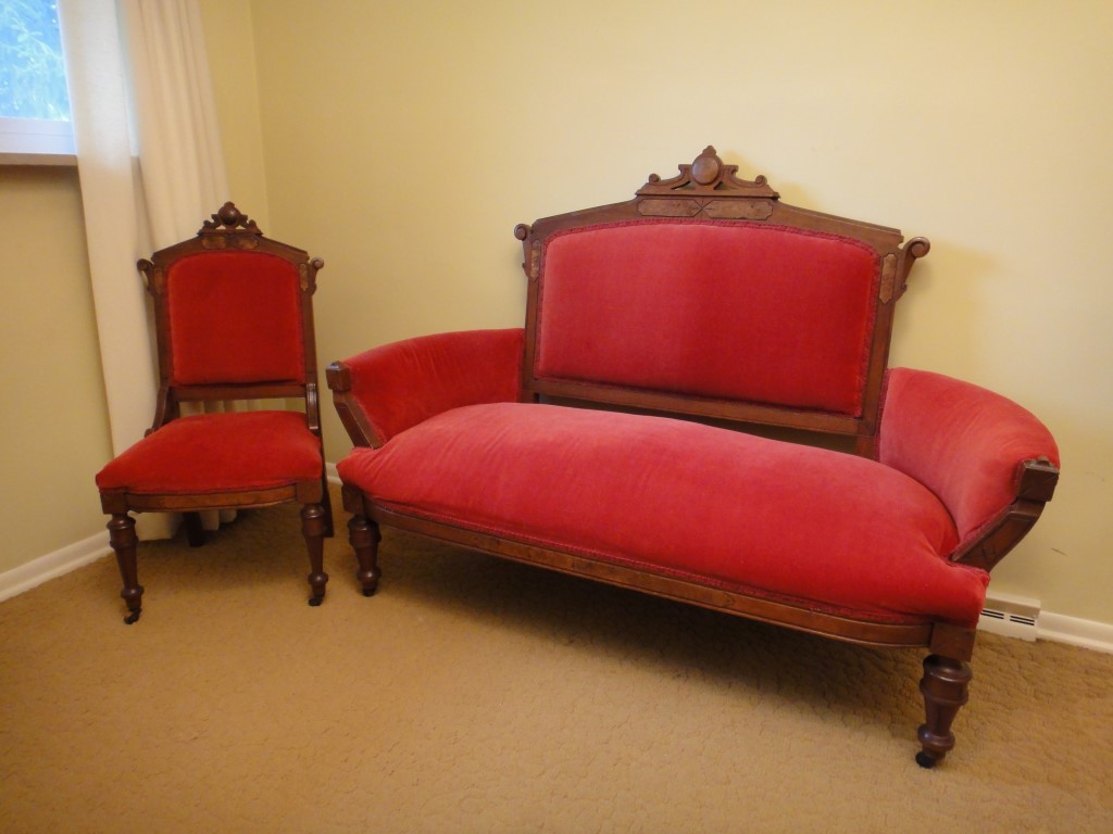 Victorian Eastlake Settee with Floral Upholstery