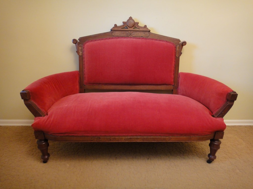 Victorian Eastlake Settee with Floral Upholstery