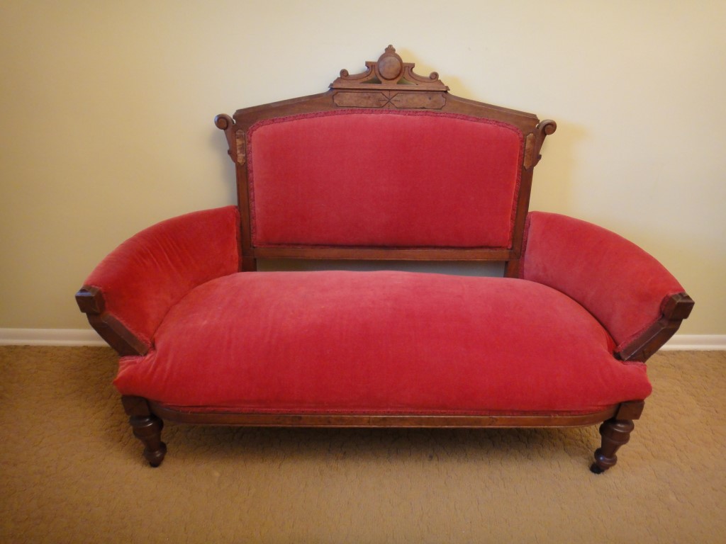 Victorian Eastlake Settee with Floral Upholstery