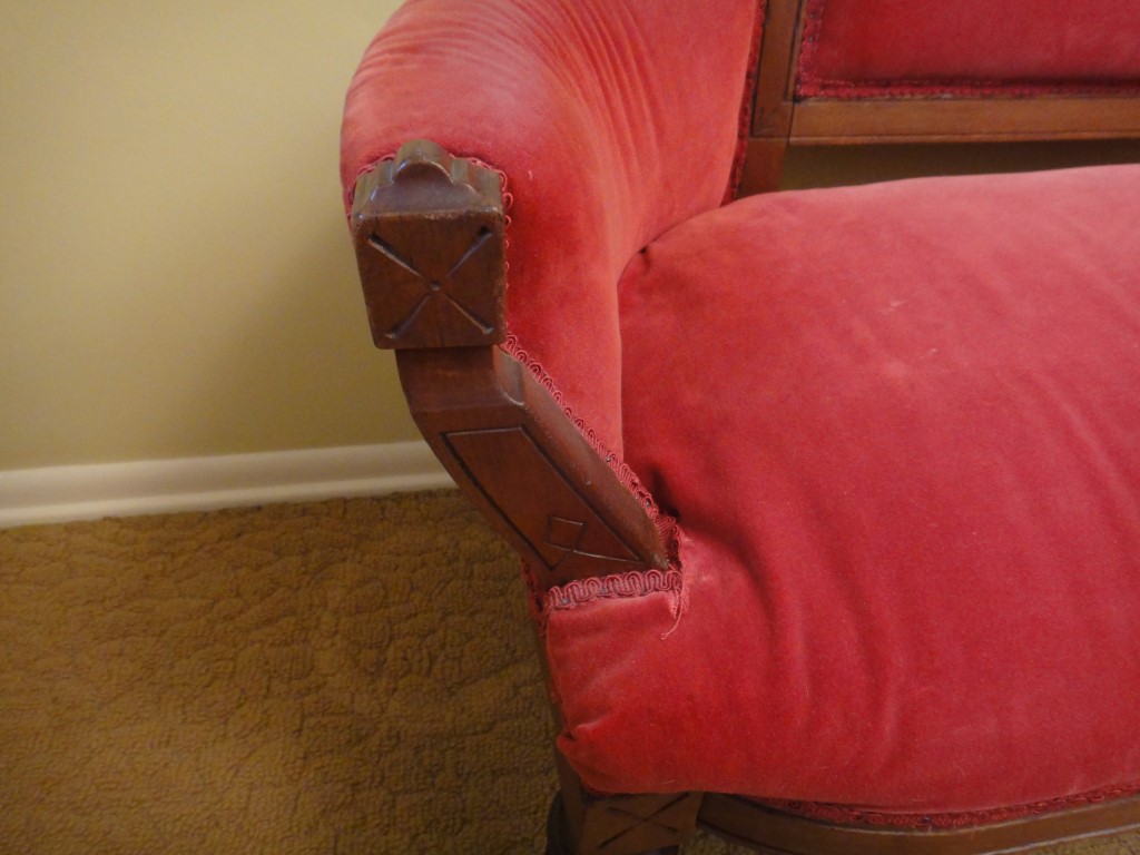 Victorian Eastlake Settee with Floral Upholstery