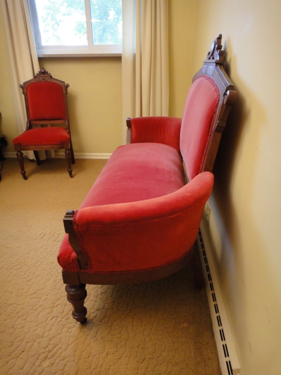 Victorian Eastlake Settee with Floral Upholstery