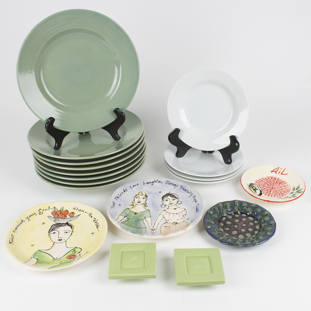 Collection of Dessert and Salad Plates Including Over and Back