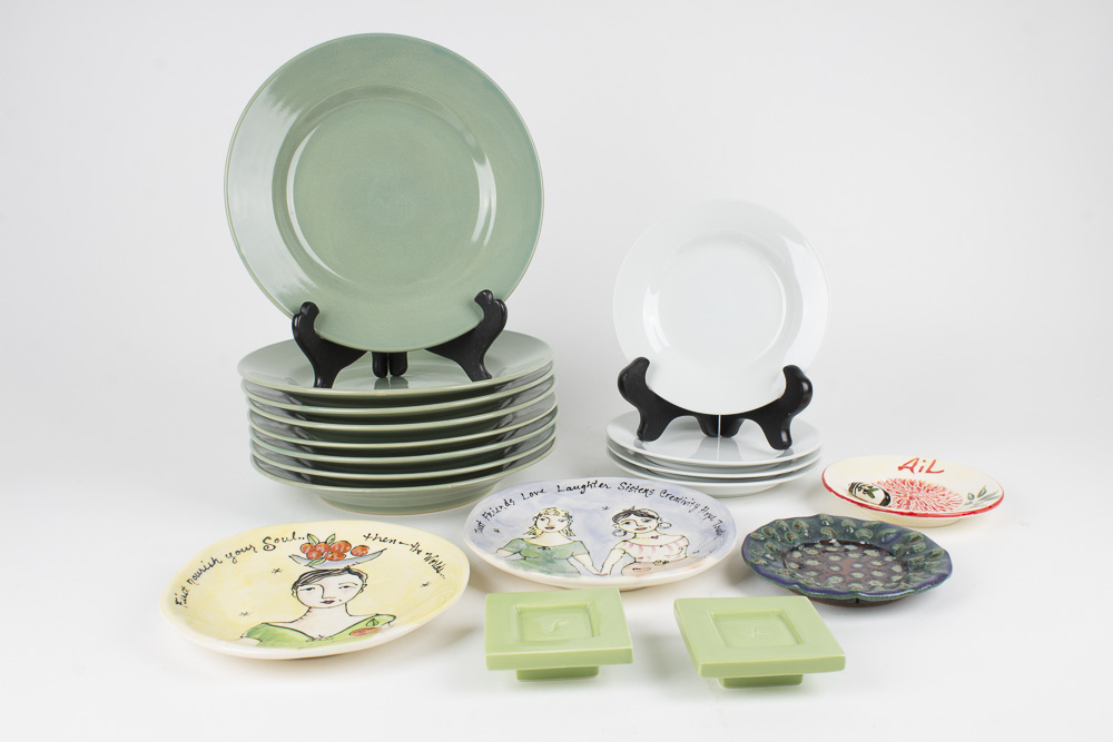 Collection of Dessert and Salad Plates Including Over and Back