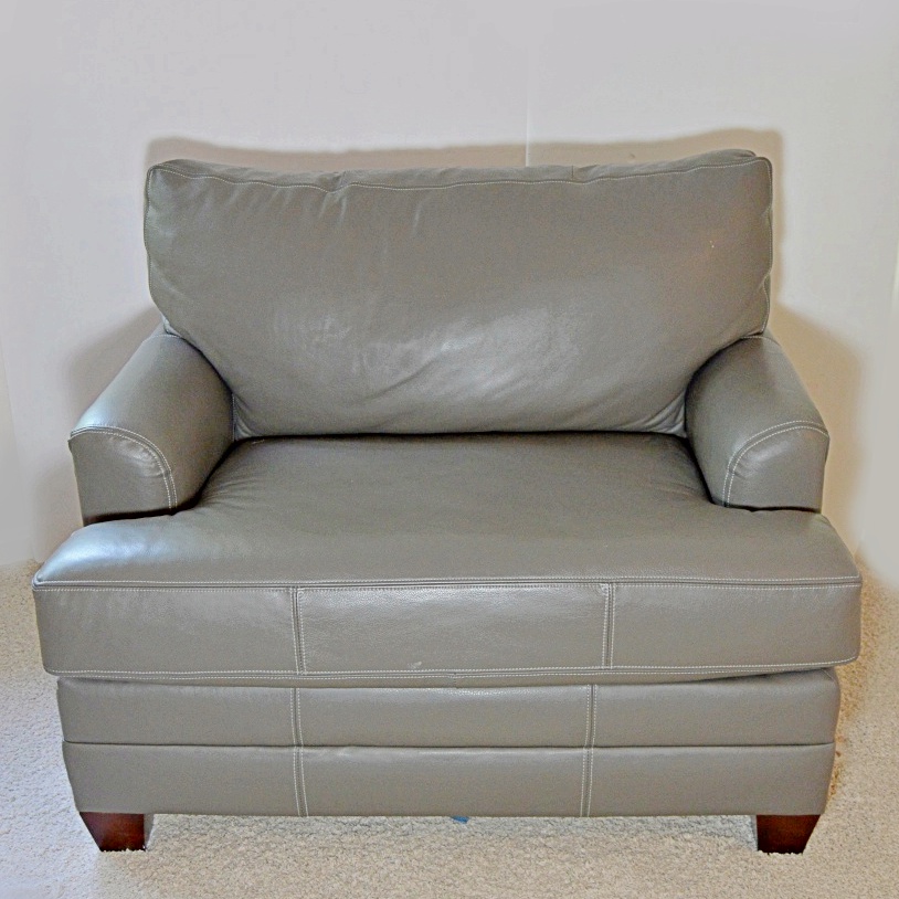 Modern Gray Leather Club Chair with Sleeper Bed