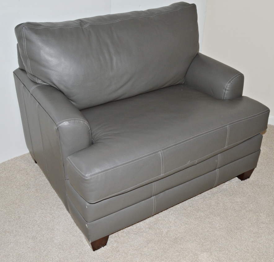 Modern Gray Leather Club Chair with Sleeper Bed