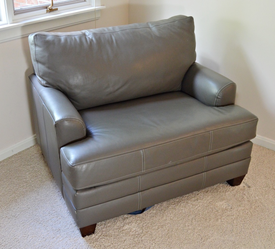 Modern Gray Leather Club Chair with Sleeper Bed