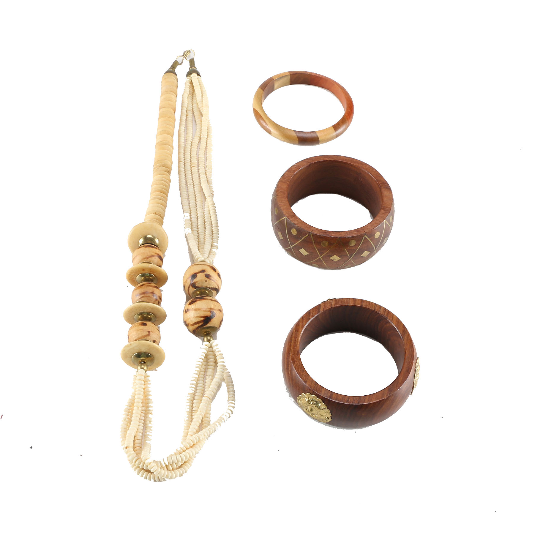 Wooden Bracelets with Wood and Bone Necklace