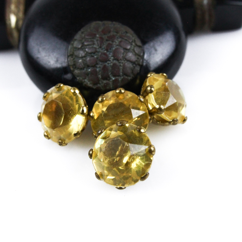 Vintage Engraved Jet Buttons and Synthetic Citrine Buttons