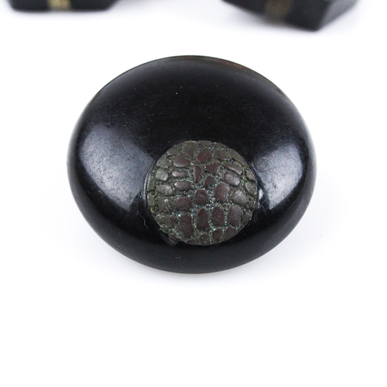 Vintage Engraved Jet Buttons and Synthetic Citrine Buttons